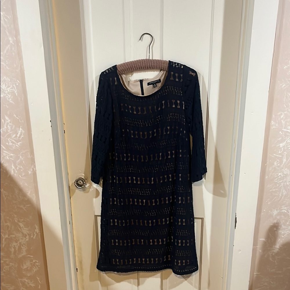 Sharagano Blue Sheath Dress with Bell Sleeves